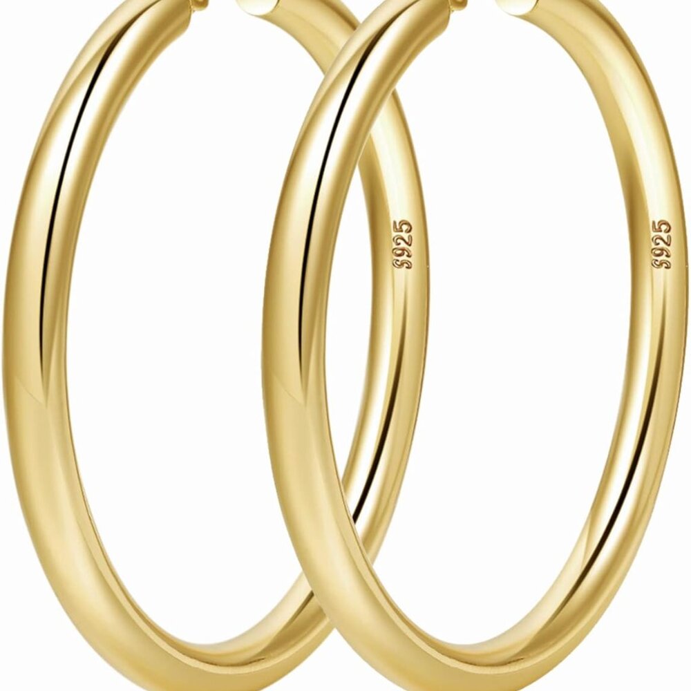 4mm Thick Gold Chunky Earrings Steling Silver Post Hoops Earrings For Women Holl